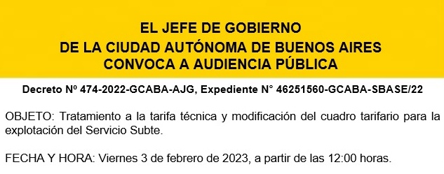 Audiencia publica tratamiento tarifa del subte